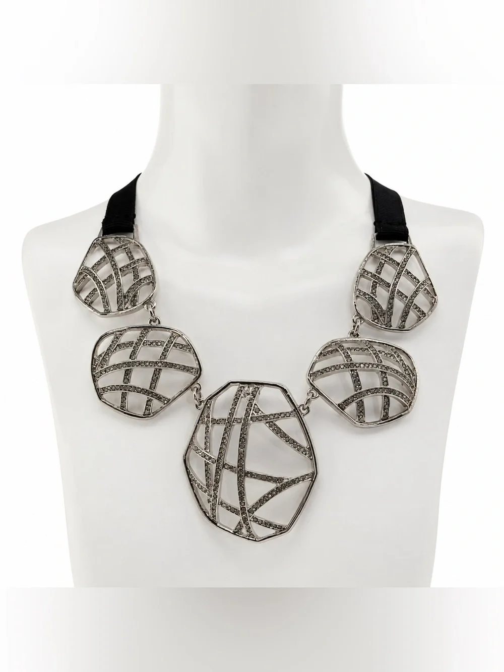 Simply Vera Silver Tone Geometric Statement Necklace Black Ribbon Collar